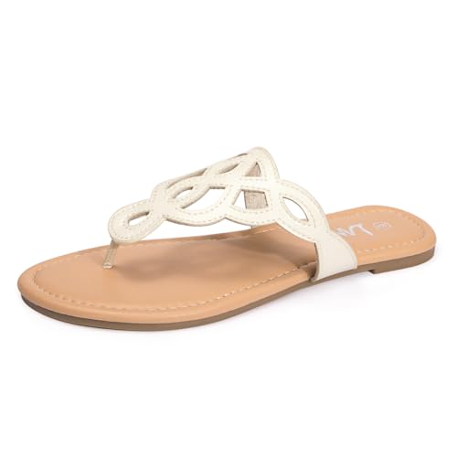 Image of LM Women's Thong Sandals T-Strap Sandals Slip On Flat Sandals Flip Flop Casual Summer Slide Sandals
