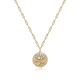 LNNSHX Collares Collar Cadena Rectángulo Chapada En Oro De 18 Quilates, Clip De Papel con Patrón Redondo Galvanizado En Oro Real, Todo Fósforo Joyería De Mujer,Oro,Junio