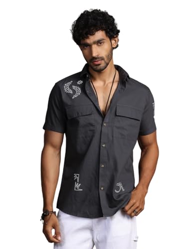 Image of Thomas Scott Men's | Embroidered Printed | Half Sleeve | Regular Fit | 100% Cotton | Double Pocket | Spread Collar | Casual Shirt