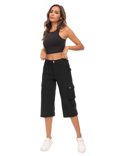 Moosehill Women's-Cargo-Capris-Pants High Waist Waterproof Hiking Casual Travel Summer Pants for Women with 6 Pockets2