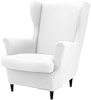 Vista 35 de Fundas para silla Wingback, 2 piezas, fundas elásticas para sillón de ala de color sólido con parte inferior elástica, protector de muebles