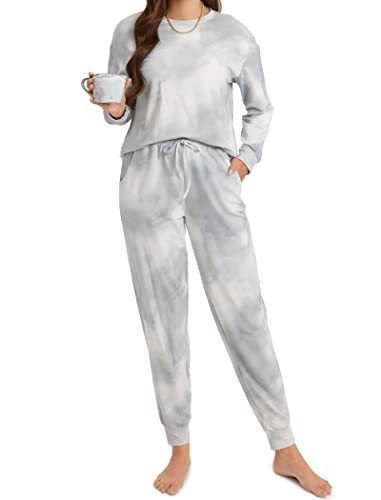 DOBREVA Women's Soft Cotton Pajama Set - Long Sleeve Top & Pants Loungewear