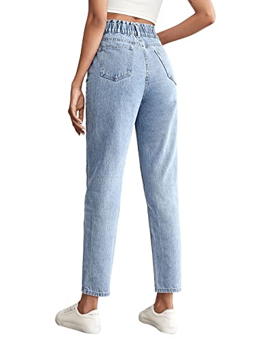 SweatyRocks Women's Casual High Elastic Waist Tapered Mom Jeans Cropped Denim Pants2
