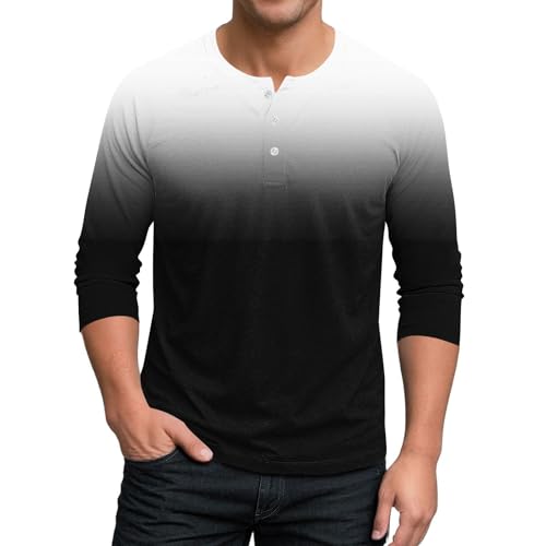 T-Shirts for Men Ombre 3/4 Sleeve Button Up Henley Shirt Summer Spring Casual Stylish Gym Workout Pullover Tops