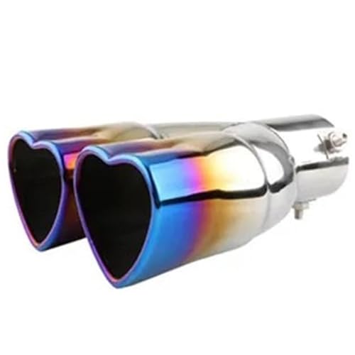 Uitlaat Trim Silenciador de escape de doble cola en forma de corazón Silenciador de escape con válvula de compactación Uitlaat eindpijp (azul recto 600 g)