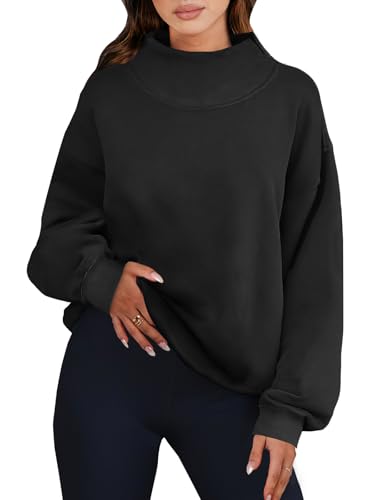 Image of ANRABESS Womens Oversized Sweatshirts Mock Neck Pullover | Cozy Fleece Long Sleeve Tops, Casual Daily Wear, Going Out & Preppy, Loose Fit, 2026 Fall Winter Trendy Outfits