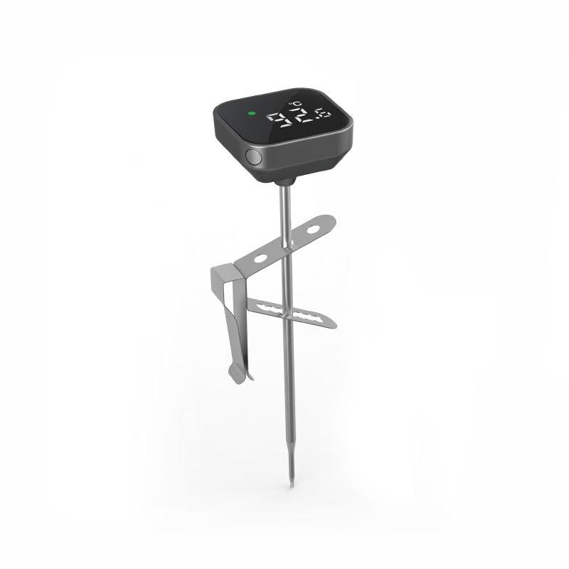 Maestri House Termometro per cottura, alta precisione 0,1 °C/°F ricaricabile, con montalatte da 350 ml, grande display LCD e clip rimovibile per schiuma di latte, caffè e marmellata (nero)