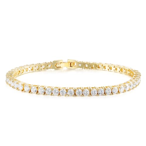 TRENDOLLA 14K Gold Plated 3MM Cubic Zirconia Tennis Bracelet for Women and Men, Classic Tennis...
