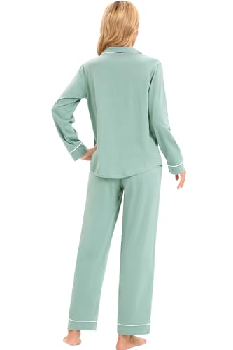 Image of LUBOT 100% Cotton Pajamas for Women Pajama Set Soft 2 Piece Sleepwear PJ Set Long Sleeve Knit Button Cozy Loungewear XS-XXL