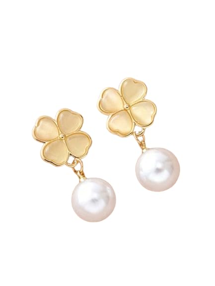 VIEN Delicate And Elegant Four Clover Shaped Pearl Earrings For Womens Pearl Stainless Steel Drops & Danglers (B0CVQKC1WD) Amazon Price History, Amazon Price Tracker