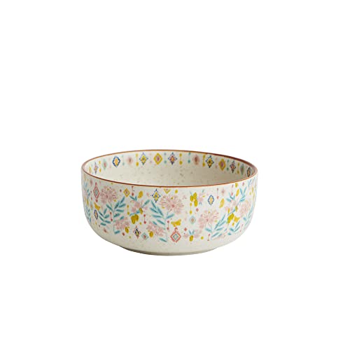 Image of Chumbak Farmhouse Serving Bowl, Platters, Serving Plates, Kitchen and Dining, Tableware, Ceramic, Floral (Ivory), 700 ML