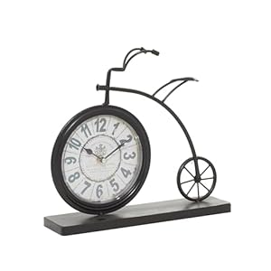 Deco 79 Metal Decorative Clock Bike Mantel Clock, Tabletop Clock 13″ x 3″ x 12″, Brown