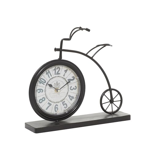 Deco 79 Metal Decorative Clock Bike Mantel Clock, Tabletop Clock 13″ x 3″ x 12″, Brown