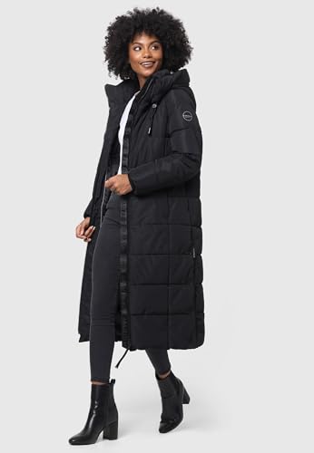 MARIKOO Damen Wintermantel warmer Steppmantel lang mit abnehmbarer Kapuze Nadeshikoo XVI Black Gr. XL