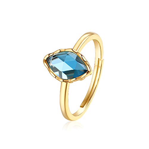 Bague solitaire réglable en argent 925 doré sertie de pierres fines pour femme