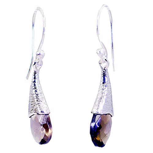 Boucle d'oreille en argent 925 et quartz fumé marron RIYO