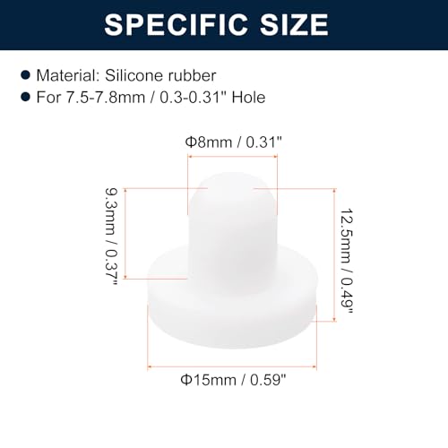 Image of uxcell 32 Pieces White Rubber Stopper, 8mm Plug Holes for 7.5-7.8mm /0.3-0.31 inch Hole