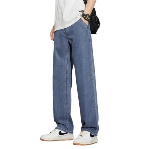 Men's Summer Ultra Thin Jeans Loose Comfortable Straight Elastic Denim Trousers Business Pants