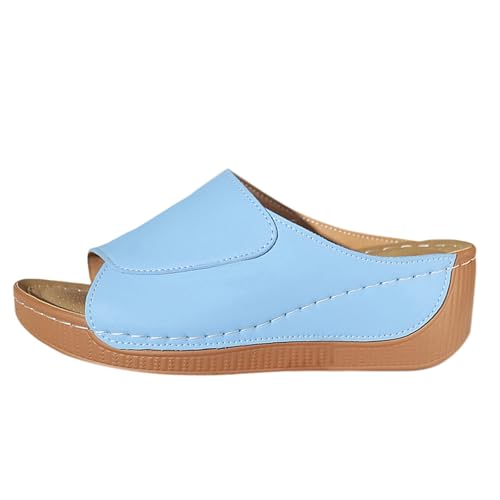 Damtofflor sommar enfärgade enkla mode rund tå avslappnade tofflor bågstöd design sandaler mules kvinnors sommarskor, BLÅ, 39.5 EU