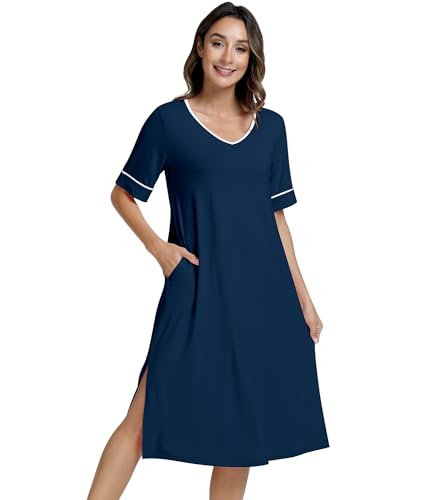 Image of NACHILA Bamboo Viscose Nightgowns for Women Cooling Night Gown with Pockets