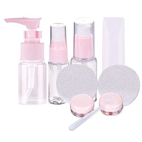 Set de Viaje para Avión,Beautyshow Conjunto de Botellas de Viaje Plastico Transparente Contenedor Líquidos avion Accesorios para Champú Cosmético Loción Cremas Rosa
