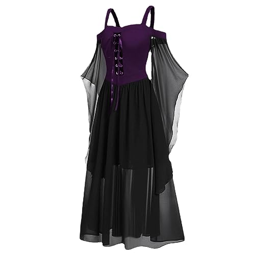Robe Gothique Violette Médiévale et Costume d'Halloween Femme