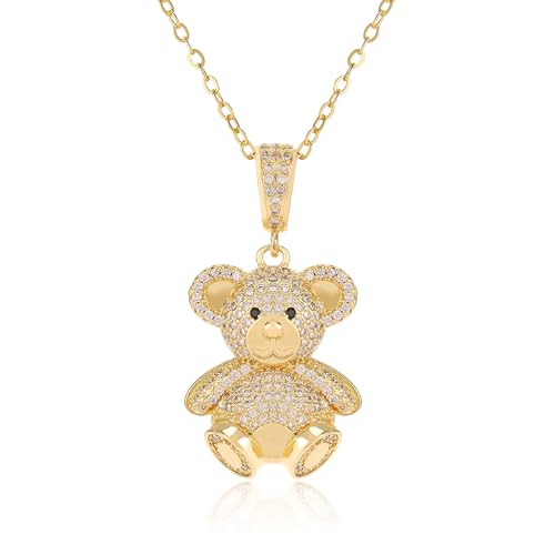 LETFLY 14K Gold Plated Teddy Bear Necklace for Women Cubic Zirconia Bear Pendant Dainty Jewelry Anniversary Birthday Gifts for Women