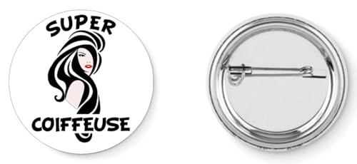 Générique - Badge broche pins super coiffeuse coiffure métier 37mm handmade cadeau