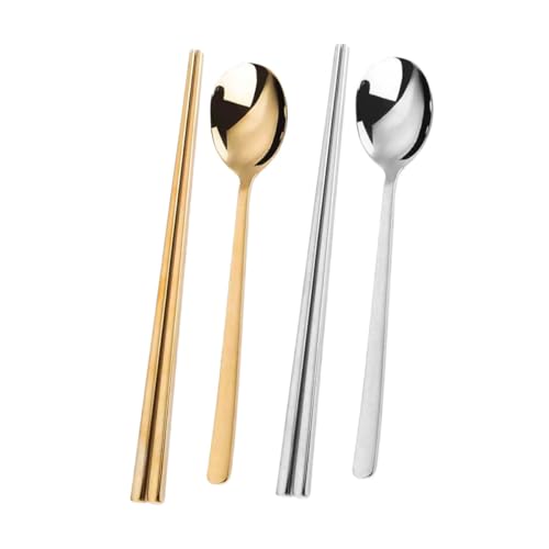 Ipetboom Juego de Cuchara de Sopa y Palillos Largos de Acero Inoxidable 304 Palillos Huecos y Cucharas Planas en Colores Dorado y Plateado Set de 4 Piezas para Vajilla Coreana y Uso en Ipetboom Juego de Cuchara de Sopa y Palillos Largos de Acero Inoxidable 304 Palillos Huecos y Cucharas Planas en Colores Dorado y Plateado Set de 4 Piezas para Vajilla Coreana y Uso en