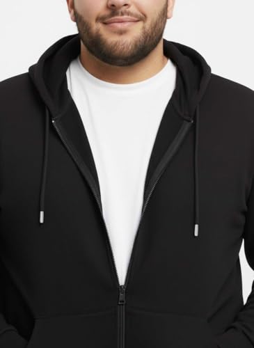 Image of UNSTD Men Solid Maroon Zip-Up Hoodie | Full Sleeve Hooded Sweatshirt with Kangaroo Pockets | Casual Winter Wear for Men