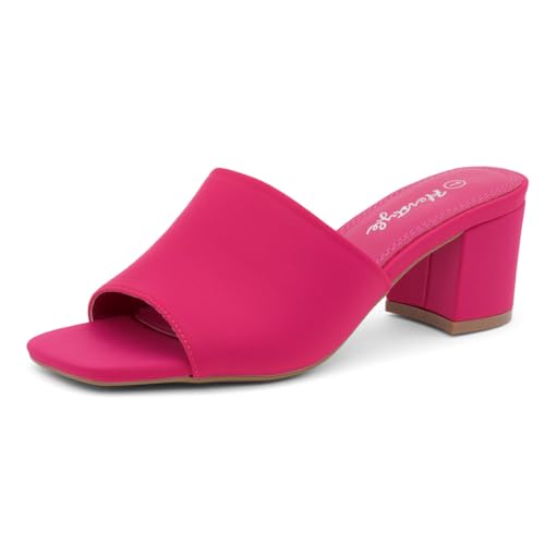 Image of Herstyle Square Open Toe Heeled Sandals for Women 2.5 Inch Low Block Chunky Heel Sandals Slip-On Mules Comfortable Dress Shoes for Party Wedding Office