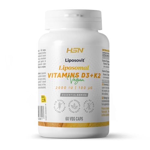 HSN Vitamina D3 2000UI + K2 MK-7 100mcg Liposomadas Liposovit® | 60 Cápsulas Vegetales | D3 de Liquen + K2 all-trans | Alta Biodisponibilidad | No-GMO, Vegano, Sin Gluten