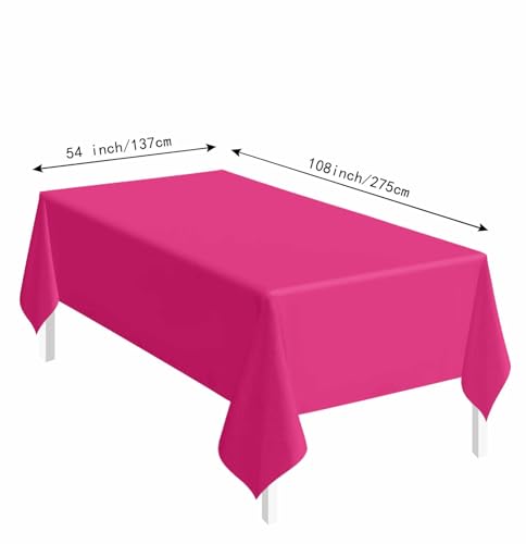 Image of SietDESEO 6 Pack Hot Pink Plastic Tablecloth Rectangle 54 x 108 Premium Disposable Table Cloth Plastic Table Cover for Wedding Baby Shower Party Supplies