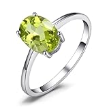 JewelryPalace Anillo Solitario Bañado en Oro Blanco 14K, Llamativo Verde 1.5ct Peridot Colored Cubic Zirconia Corte Ovalado, Promesa Clásico Joyas de Mujer 18