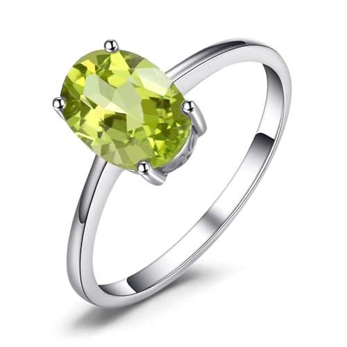 JewelryPalace Anillos de compromiso solitarios con circonita cúbica de color peridoto, granate, amatista, topacio azul citrino, piedra natal para mujer, aniversario, chapado en oro blanco de 14