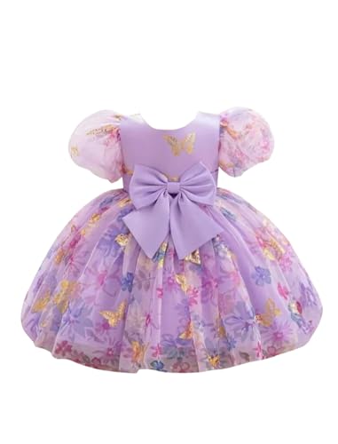 Image of Niren Enterprise Baby Girls Fit And Flare Knee Length Gold Foil Butterfly Puff Sleeve Bowknot Princess Gown Dress for Special Occasions