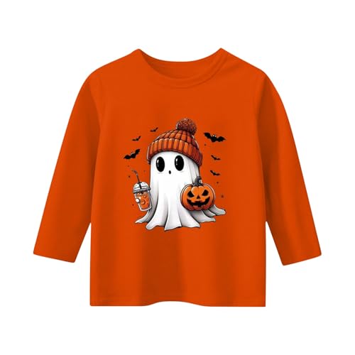 Boys Girls Halloween Shirt Kids Cute Ghost Graphic Tops 3/4 Sleeve Crewneck Shirts Cotton Athletic Letter Tee2
