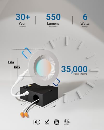 Sunco 24 Pack 3 Inch Recessed Lighting LED, Canless Ultra Thin Flush Mount Ceiling Fixture Light with Junction Box, 550 Lumens, Selectable CCT 2700K/3000K/4000K/5000K/6000K, Dimmable, 6W=50W UL/ETL