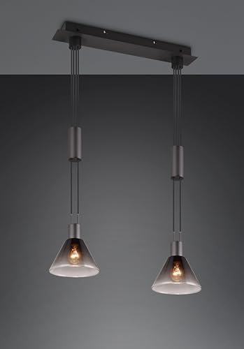 lightling Modern Pendellampe Stefanie 2-flammig, rauchfarbiges Glas, höhenverstellbar, exkl. 2 x E27 max. 40W, Höhe 160 cm, Breite 55 cm, Metall, schwarz matt lightling Modern Pendellampe Stefanie 2-flammig, rauchfarbiges Glas, höhenverstellbar, exkl. 2 x E27 max. 40W, Höhe 160 cm, Breite 55 cm, Metall, schwarz matt