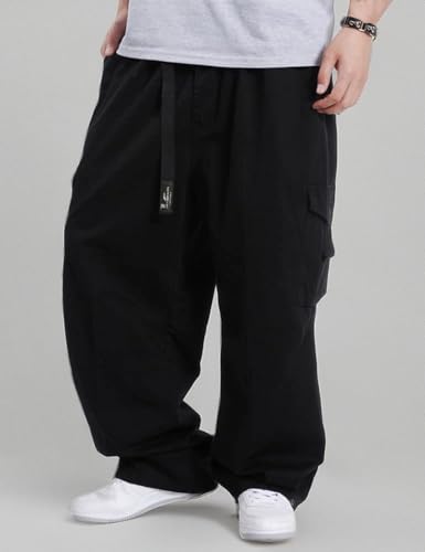 Kinghua Mens Baggy Cargo Pants Casual Loose Fit Elastic Waist Cotton Twill Cargo Pants4