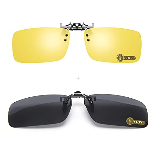 Image of LUFF Polarized /Night Vision Clip on Sunglasses /Myopia Glasses for Driving Black-Yellow