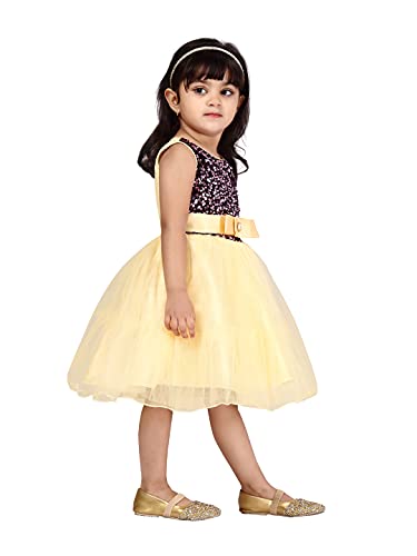 Image of MUHURATAM Girl's Net Fit and Flare Knee-Length Dress
