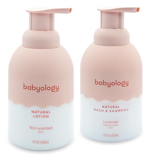 Image of Babyology - 100% Edible Ingredients - All Natural Baby Wash and Shampoo Lavender + Organic Baby Lotion SET - 12 FL OZ Good for Sensitive Skin or Eczema - Non Toxic - Fragrance Free (Set of 2)