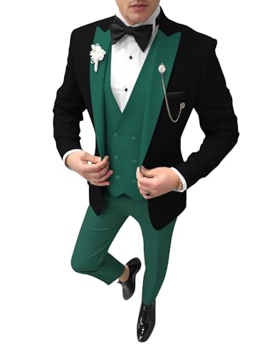 3 Piece Tuxedo for Men Slim Fit Suit for Men Wedding Homecoming Tux Blazer Vest Pants with Bow Tie