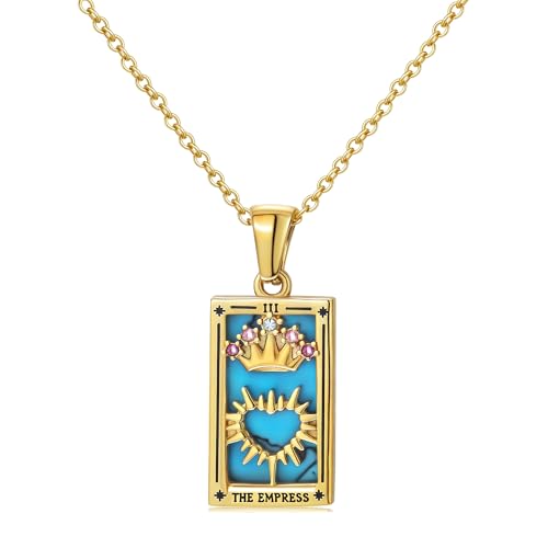 Gold Tarot Card Necklace for Women Men Non Tarnish 18K Gold Plated Vintage Lucky Charm Square Pendant Talisman Amulet Necklaces Unisex Jewelry