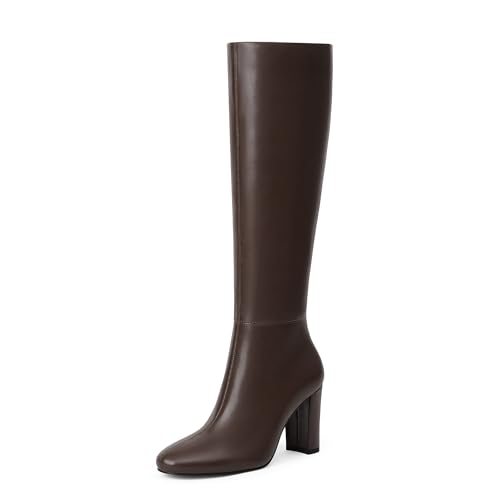 Image of Modatope Knee High Boots for Women Chunky Heel Rounded Toe Tall Boots