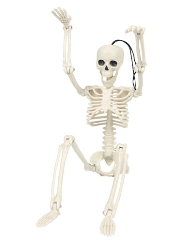 16 Poseable Halloween Skeleton Decor Realistic Bone Textured Plastic with Skull Hook Hanging Decor for Spooky House & Graveyard Scenes