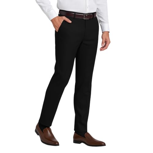Image of Men's Stretchable Formal Trousers | Regular Fit Mid Rise Office Wear Pants | Elasticated Waistband 2 Inch Stretch | 4 Pocket Pant