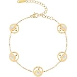 18K 金メッキ クローバー ラッキー ブレスレット レディース ホワイト フラワー 四つ葉 インスピレーション ブレスレット トレンディなジュエリー ギフト 女性用, M, 石材, 宝石なし