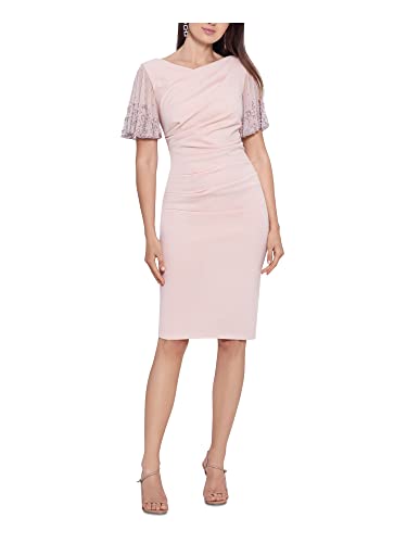 Image of Betsy & Adam Womens Short Ruched Crepe W /Beaded Flutter Sleeve